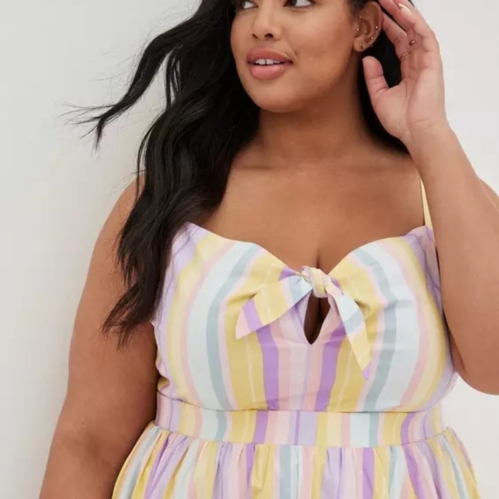 Torrid Pastel Stripe Poplin Tie-Front Mini Skater Dress | Size 2 image 6